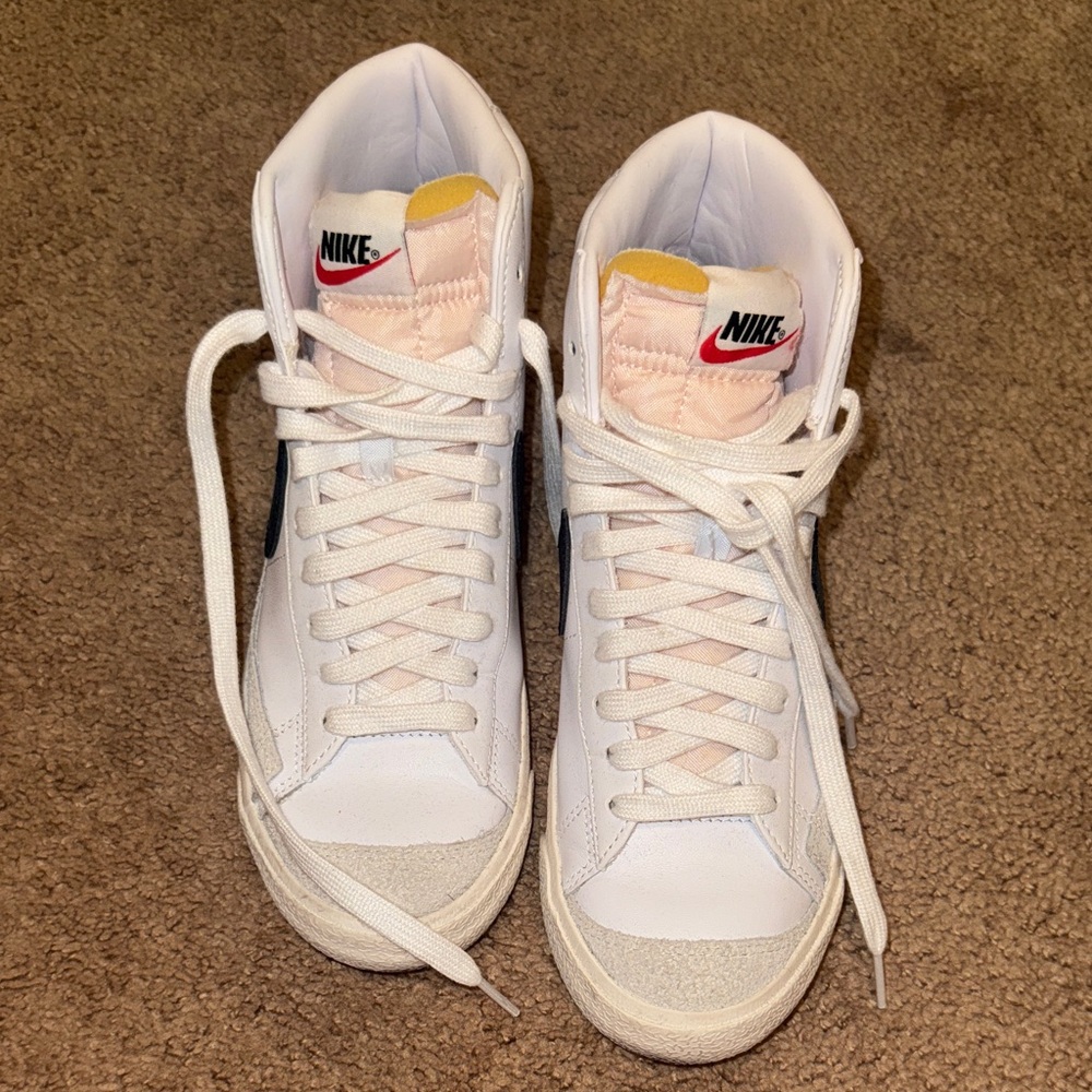 Nike Women's White and Yellow High-Top Sneakers